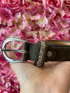 Grey Leather Style Belt with Diamanté detail