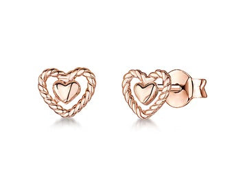 Jools   Sterling Silver Plain Open Heart Stud Earrings With A Woven Heart Surround Finish