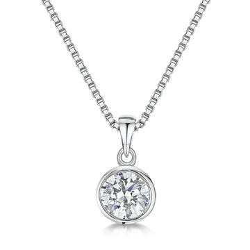 Jools   Sterling Silver Sterling Silver Solitaire Circle Pendant Set with A One Carat Round Cubic Zirconia Stone In A Rub Over Setting