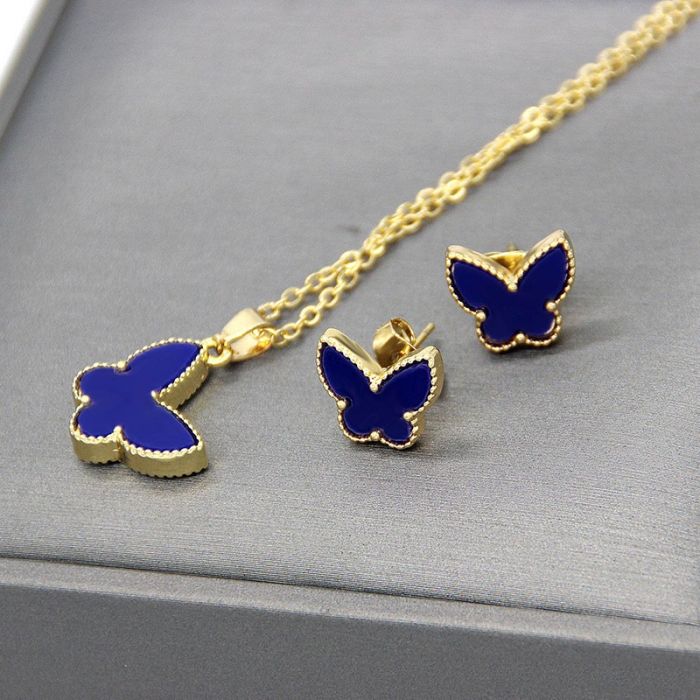 Butterfly Necklace & Earrings set Navy