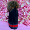 Black striped Pom Pom Beanie